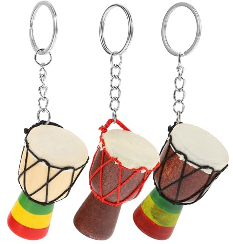 Abaodam 3 Pièces Djembé Tambour Porte-Clés Mini Bois Djembé Tambour Porte-Clés Tambour Africain Instrument De Musique Porte-Clés Pour Batteur Mélomane