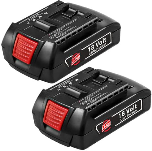 Powayup 2 x Batteria di Ricambio per Bosch Batteria 18 V Batterie Utensili per Bosch 18 V Batteria 3.0 Ah BAT610G BAT619 BAT609 BAT618 2607336092 2607336169 2607336236 Trapano senza fili Utensili