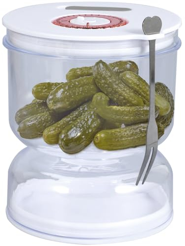 Pot à Cornichon Sablier 200ml Forme de Sablier Pot Cornichon Retournable avec Flip Passoire et Fourchette Bocal Cornichon Retournable pour Olives Cerises Marasquin Jalapeno