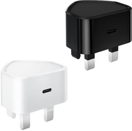 2-Pack USB C Plug, 25W Fast Charger USBC Plug for iPhone 16 15 14 13 12 11 Pro Max Plus X XS XR, iPad Pro Air Mini, AirPods, Samsung Galaxy, UK Type C Power Adapter Charging Head PD Charge Wall Plug
