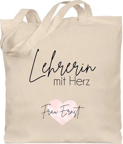 Baumwolltasche - Lehrerin mit Herz mit Name | Dankeschön Geschenk Lehrerin Abschied Geschenke Lehrerinnen Abschiedsgeschenk Schule - Unisize - Naturweiß - lehrer jutebeutel bag best teacher