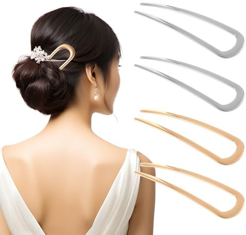 Giantree 4 Stück U-förmige Haarnadeln, Französische Haargabel Hairpin Kopfschmuck U-förmige Haarnadel Gabel Dutt Haarstyling Zubehör für Frauen Mädchen