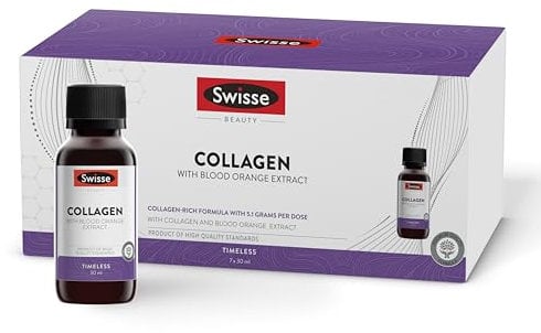 SWISSE Collagen Drink - Nahrungsergänzungsmittel Frauen und Männer, Kollagen Hydrolysat, Kollagen Trinkampullen für Strahlend Elastische Haut, Kollagen Mindert Falten, 7 Ampullen 30 ml, Made in Italy