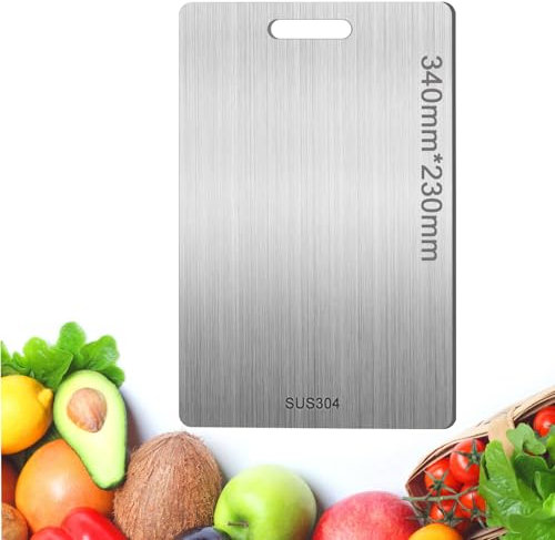 Tnhsvp Tagliere In Acciaio Inox Alimentare,34X23cm Doppio Lato Tagliere in Titanio, Tagliere Cucina Multifunzione Professionale, per Pasta, Carne, Formaggio, Verdure