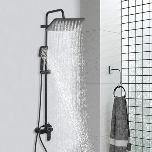 WOLEGM Dusche Komplett, Edelstahl Regendusche Set mit 2 Wasserauslassmodi, Langer Duschschlauch und Kopfbrause 360° schwenkbar für Badezimmern, Schulen, Thermalbädern