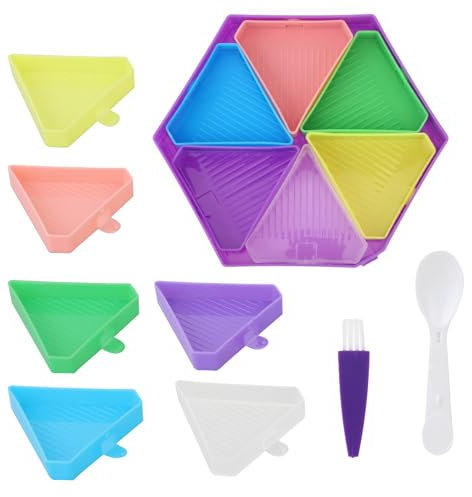 COMNICO Diamond Art Painting Trays, 9Pcs Diamond Art Painting Tools and Accessories Kits Divided Colorful Trays with Brush and Spoon Bead Sorting Trays Organizer for DIY Art Craft
