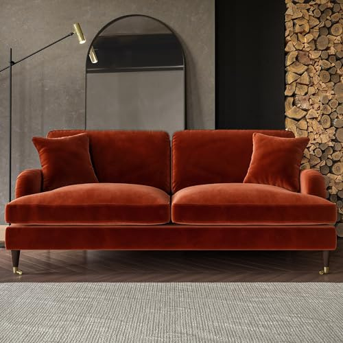 Payton Burnt Orange Velvet 3 Seater Sofa