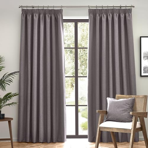 furn. Dawn Textured Blackout Faltenbandvorhänge - Thermisch Gefüttertes Paar (Anthrazit, Breite 229 x Länge 183cm)
