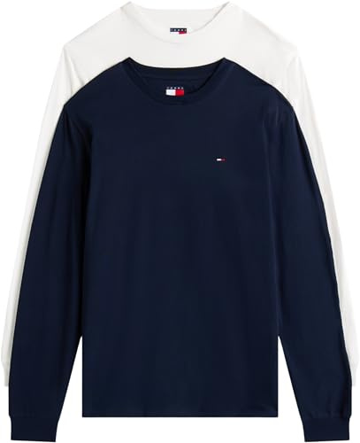 Tommy Jeans Herren 2er Pack Langarmshirts Slim mit Rundhalsausschnitt, Mehrfarbig (Dark Night Navy/Ecru), S