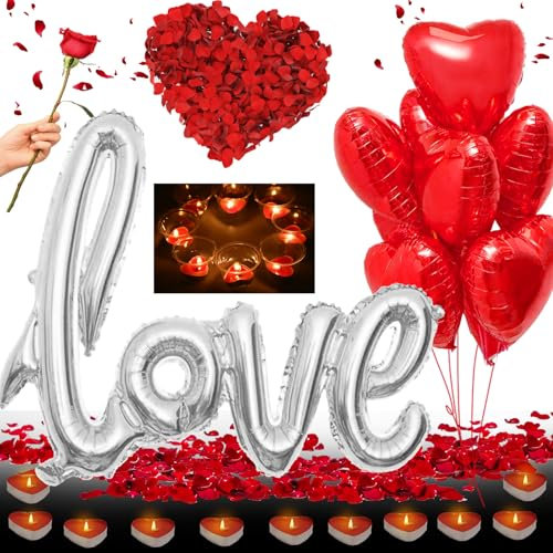 YOUYIKE Herz Heiratsantrag Deko Set, Luftballons Valentinstag Deko, Red Hearts Balloons Romantisch Rot Luftballons Hochzeit Balloon Valentine'S Day Love Folienballon Herz Geburtstagsdeko