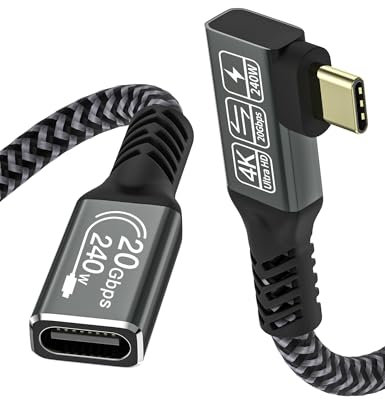 CAKOBLE alargador usb c 0.5m,extension usb c 3,2 240W 48V/5A 20 Gbps cable usb c macho hembra Vídeo 4K@60Hz,codo usb c macho hembra compatible con iPhone 16/15 Pro Max,MacBook Pro,Galaxy S24/S23