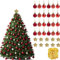 Adornos Árbol de Navidad | Set Árbol Navidad | 24 Bolas Rojas | 10 Estrellas Doradas | 300cm Cuerda Luces Led | Decoración Navidad | Buró design