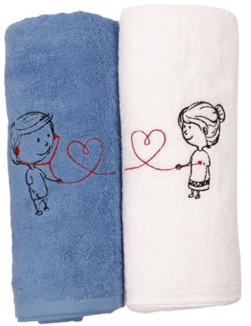 Tibex Geschenkset „Er und Sie“ 70x140, Handtücher Set aus Baumwolle, Badetuch, Dustuch, Gästehandtücher, Valentinstag, Jahrestag