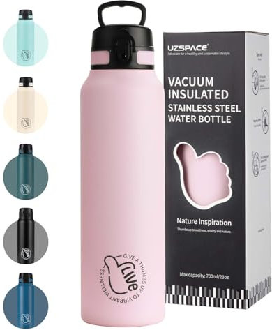 UZSPACE Stainless Steel Water Bottle 1l (970ml) - Double-Walled Insulated Water Bottles that Keep Drinks Cold & Hot - Leakproof Drinking Bottles for Adults - Ideal for Outdoors & Sports Blossom Pink