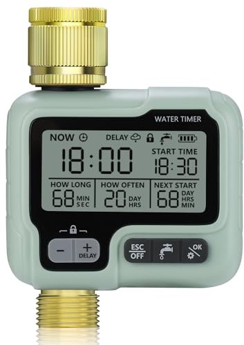 Johgee Computer per irrigazione con ingresso e uscita in ottone, timer da giardino, con display LCD, controllo automatico e manuale, programmabile
