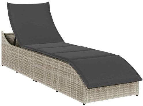 Gecheer Klappliege mit Auflage und Stauraum Hellgrau Poly-Rattan
