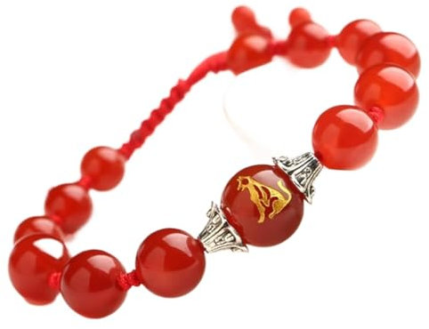 Natürliches Edelstein-Armband, rote Schnur, Reichtumsarmband, 12 Sternzeichen-Tier-Armband, Amulett, verstellbares Glücksarmband, Abwehr böser Geister, Damen, Hund