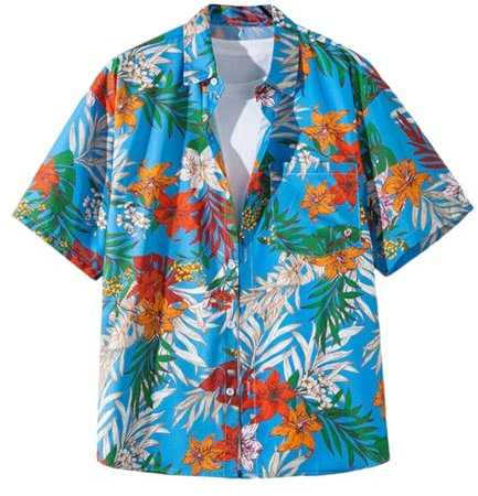 Mens Hawaiian Shirts Sale Clearance, Short Sleeve Casual Boho Floral Print Blouses Button Down Shirt Tropical Holiday Summer Beach T-Shirts Lapel Collared Top Men Vacation Tees Plus Size S-XXL