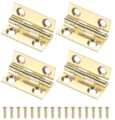 M METERXITY 4-Pack Small Door Hinges, 5/7in (18mm) Brass Interior Door Folding Butt Mini Hinges with Screw for Wooden Box/Jewelry Box/Cabinet
