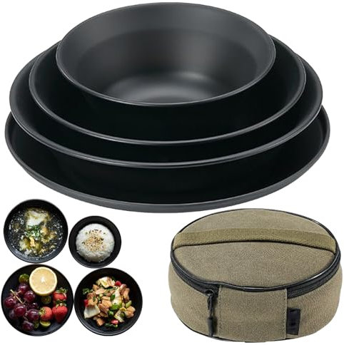 Set De Vaisselle De Camping - Assiettes Camping Inox,Sac Toile Inclus - Couverts Réutilisables Pour Repas En Extérieur Entre Amis Couples Famille