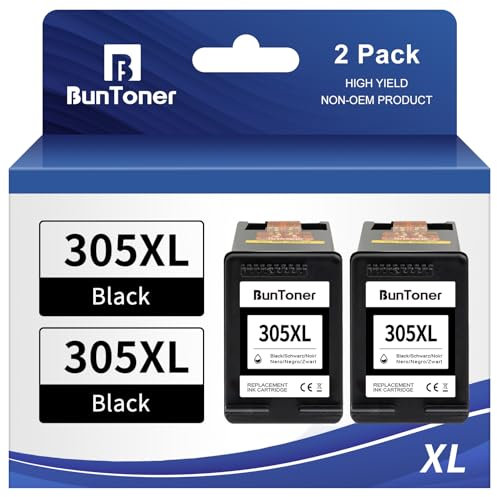 BunToner 305XL Kompatibel für HP 305 Druckerpatronen Schwar XL für HP DeskJet 4120e 2720e 2700 Envy 6000 6020e 6032e Envy Pro 6420e Drucker(2 Schwarz-Pack)
