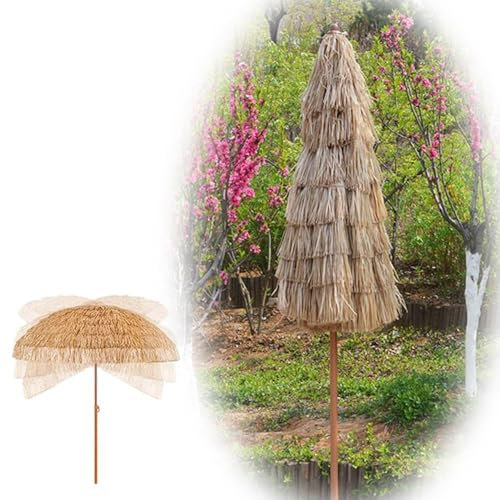 SMELEDFCFK Parasol De Plage en Paille Parasol De Jardin 200/240cm, Parasol De Paille Hawaïen Inclinable, Parasol Paille Exotique pour Plage Cour(200cm/6.5ft)