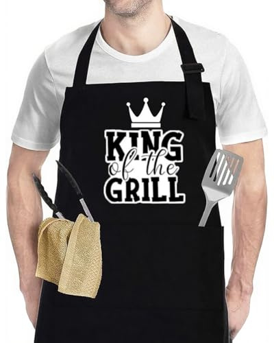 HomeHelpers BBQ Aprons for Men - Gifts for Dad Husband Boyfriend Brother, Fathers Day, Birthday, Christmas Gifts for Men, King of The Grill Apron, Cooking Chef Apron for Kitchen,Baking,Outdoor