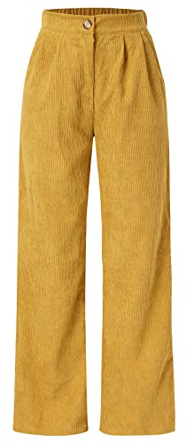 Generisch Hahnentritt Pantalon en velours côtelé pour femme - Taille haute et jambe large - Pantalon droit - Grand pantalon en velours côtelé pour femme - Noir - Stretch - 46, kaki, L