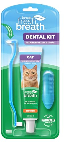 TropiClean Fresh Breath Cat Toothbrush and Toothpaste Kit, Cat Teeth Cleaning & Breath Freshener Solution, Complete Dental Care