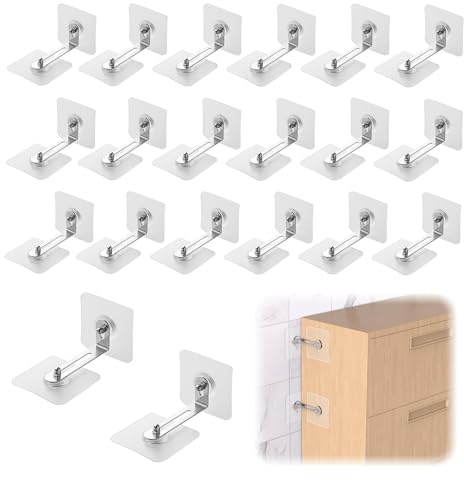 Lot de 20 fixations anti-basculement pour meubles - Ancrage mural sans perçage - Fixation murale - Support anti-basculement pour armoire, étagère, commode, charge maximale pour animaux de compagnie et