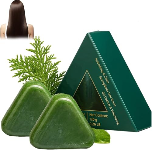 Nature Triangle Shampoo Bar, Natural Grass Glutinous Rice Water Solid Shampoo Bar for Hair Care & Hair Growth, Calming & Strengthens Hair, Gentle on Hair & Scalp,for All Hair Types (2Pcs)