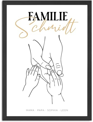 SpecialMe® Poster Familie personalisiert Wandbild mit Namen & Handmotiv Geschenk Familie individuelle Deko Wohnzimmer Poster Weiss