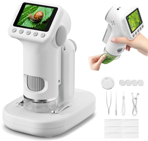 HEWEIMEI 1600X Microscopio bambini, Microscopio Digitale da 2.0 Microscope Elettronico Portatile con 6 luci LED Regolabili e Vetrini, Adatto come regalo di Natale, Capodannodai 3-14 anni