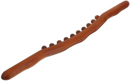 Gogogmee Solid Wood Bead Massage Stick for Back and Body Manual Muscle Roller for Athletes and Office Workers Therapy Tool for Muscle Relief and Fatigue Reduction Portable Medium