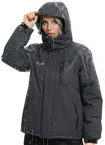 Mnking Veste Ski Femme Imperméable Polaire avec Capuche Amovible | Veste Softshell Montagne Snowboard Hiver Chaud Coupe-vent Manteaux Extérieur