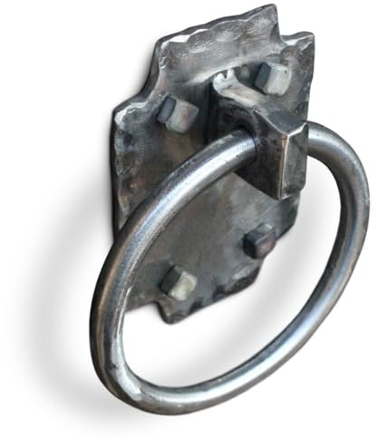 BALKAN FORGE Handgeschmiedeter Türgriff/Ringgriff 14 cm | Schmiedeeisen, Klarlack, inkl. 4 Schrauben | Robuster Möbel- und Türgriff