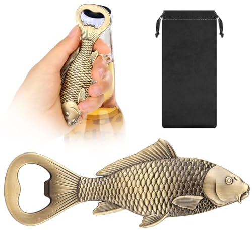 MR.BARWARE Carp Fish Bottle Opener – Fishing Gift for Him, Dad, Beer Enthusiasts – Bronze Fish-Shaped Bar Tool with Gift Bag – Ideal Birthday, Father’s Day, Xmas Gifts