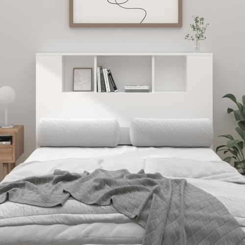 Ordellia Kopfteilschrank Weiß 120 cm breit, Wandmontage Bett Kopfteil mit 5 Fächern, Stauraum für Bücher und Dekoration, modernes Schlafzimmermöbel aus Holzwerkstoff