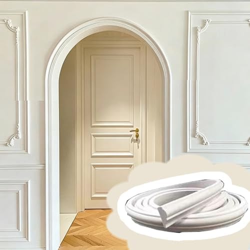 Kit d'Arc de Porte Moulure Cintrée 3D Découpable, Kit de Cadre de Porte Moderne et Souple (1 m - 10 m), Kits d'arches Pré-courbées en PVC Blanc Personnalisables(W3cm(1 1/8),5m(16.4ft))