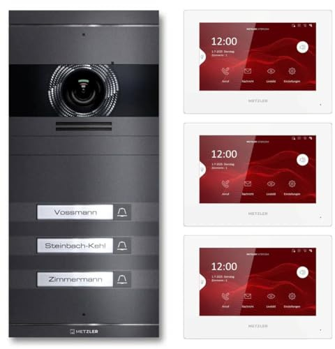 Metzler VDM10 2.0 Videoportero kit completo con placa de nombre intercambiable - LAN PoE - videoportero con cámara HD para vivienda bifamiliar, app móvil, antracita en acero inoxidable V2A