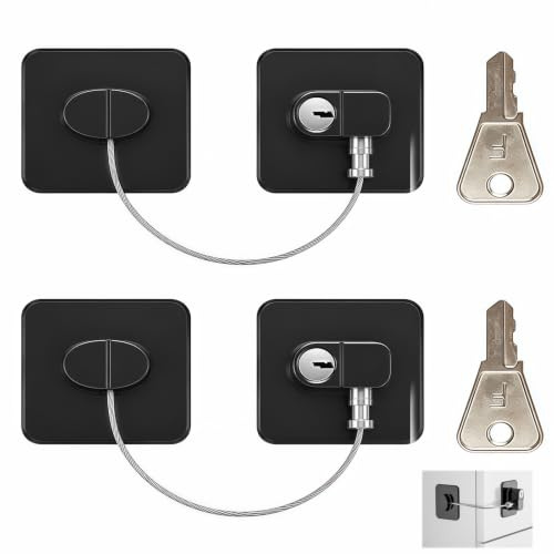 2 PCS Cerradura De Seguridad Para Nevera,Cerraduras De Nevera Con Llaves,Candado Nevera,Cierres Adhesivos Para Refrigerador,Armarios,Cajones Y Ventanas,Instalación Sin Herramientas