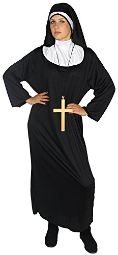 Schwarzes Nonnen Kostüm mit Kreuz für Damen Faschin Karneval Kirchen Motto Party Größe M