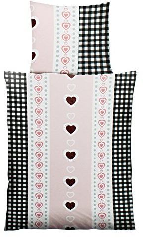 Haus und Deko Bettwäsche Hüttenzauber Microfaser Garnitur 2-teilig mit Reißverschluss Set Deckbett 135x200 + Kissen 80x80 cm Design Herz