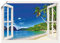 ARTLAND Wanddeko Poster & Kunstdrucke Wandposter Fensterblick Karibik Südsee Strand Meer Insel Palmen Meerblick S9IB
