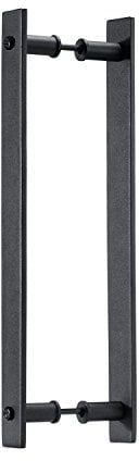 Toprema Black Steel Sliding Barn Door Handle Pull Rustic Two-Sided Flush Flat Bar-to-Bar Handles Wood Door Hardware