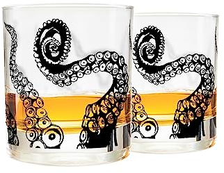 Greenline Goods Verres à Whisky - Coffret Cadeau Gobelet 10 Oz - Verres à Whisky Kraken (Ensemble de 2) | Décor de Poulpe en Verre Rocks | Verres à l'ancienne Rocks