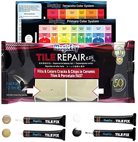MagicEzy Tile RepairEzy - Neutral Colors Tile Repair Kit for Ceramic Floor Tiles, Porcelain China. Repair Cracks and Chips - Honey Beige/Beige/White/Black