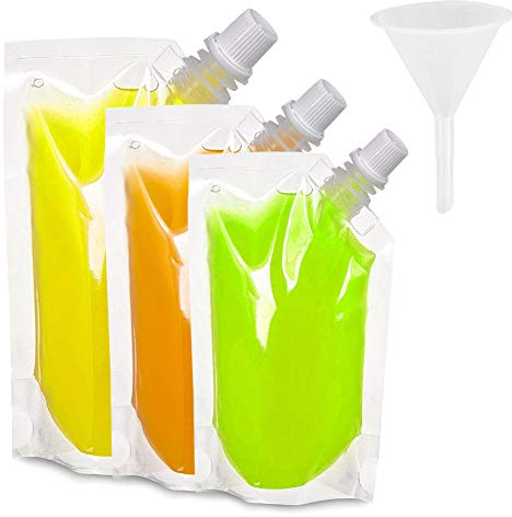 Boerni Paquete de 30 frascos de plástico para Bebidas, frascos para Bolsas de Grado alimenticio con embudos de 3 Piezas para Bebidas navideñas de Fiesta (250 ml, 420 ml, 500 ml)