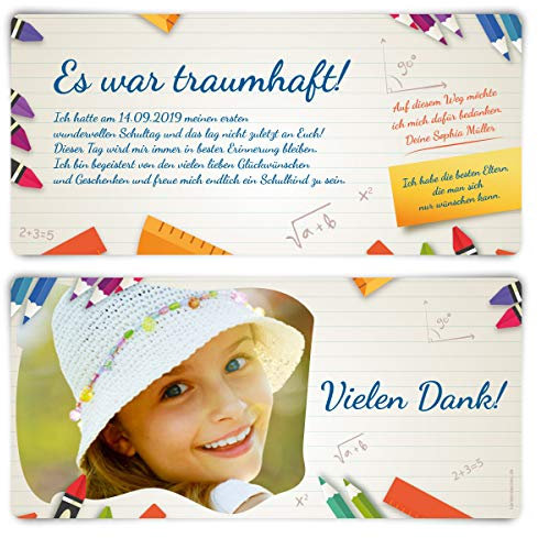 10 x Dankeskarten zur Einschulung individuell mit Foto und Text DIN Lang 210x98mm - Klassenzimmer