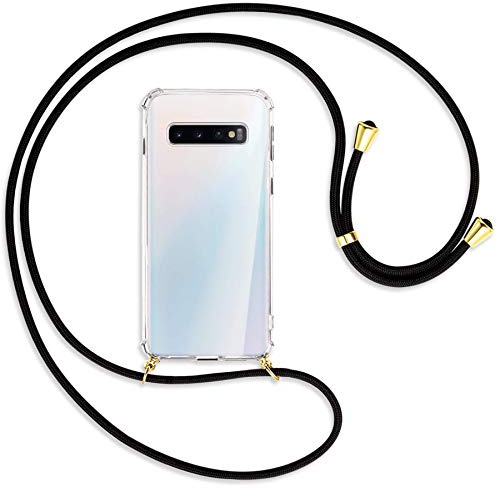 mtb more energy Handykette kompatibel mit Samsung Galaxy S10 (SM-G973, 6.1'') - schwarz/Gold - Smartphone Hülle zum Umhängen - Anti Shock Full TPU Case